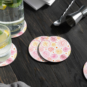 Niedliches Aquarellfeuerwerk in Gelb und Orange Runder Pappuntersetzer