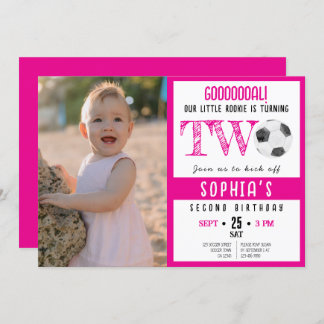 Niedliches Aquarellfußball-Foto Rosa, 2. Geburtsta Einladung