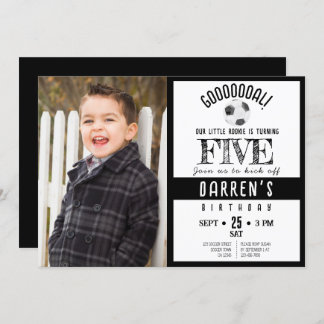 Niedliches Aquarellfußball-Foto Schwarzer Geburtst Einladung