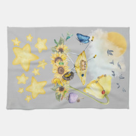 Niedliches Aquarellgelb auf grau | Geschirrtuch