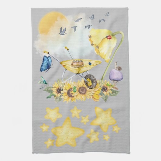 Niedliches Aquarellgelb auf grau | Geschirrtuch (Vertikal)