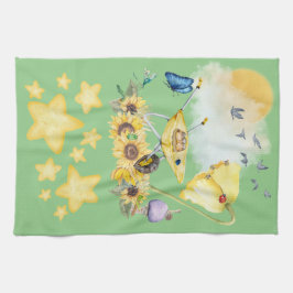 Niedliches Aquarellgelb auf Grün | Geschirrtuch