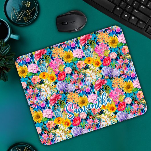 Niedliches Aquarellgelbes, elegantes Blumenmuster  Mousepad