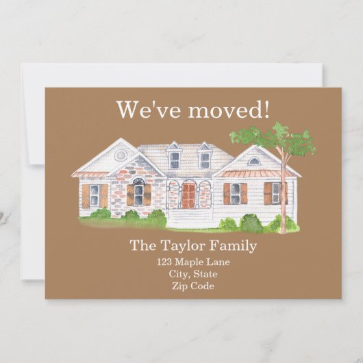 Niedliches Aquarellhaus Wir haben neue Zuhause Ann Ankündigung (Vorderseite)