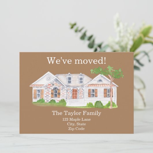 Niedliches Aquarellhaus Wir haben neue Zuhause Ann Ankündigung (Stehend Vorderseite)