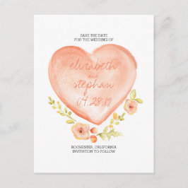 Niedliches Aquarellherz und Blume Save the Date Ankündigungspostkarte