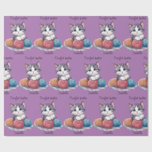 Niedliches Aquarellkitt mit Garnen individuelle Na Geschenkpapier (Flach)