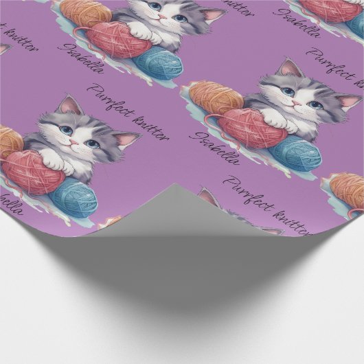 Niedliches Aquarellkitt mit Garnen individuelle Na Geschenkpapier (Ecke)