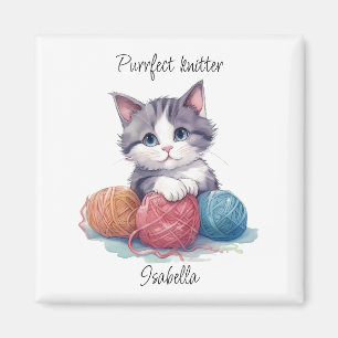 Niedliches Aquarellkitt mit Garnen individuelle Na Magnet