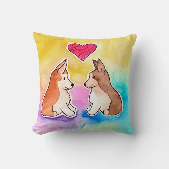 Niedliches Aquarellkorgis Kissen (Vorderseite)