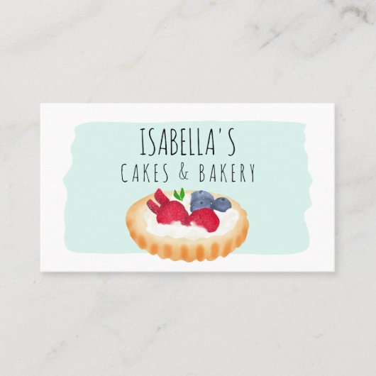 Niedliches Aquarellkuchen-Backskript blau Visitenkarte (Vorderseite)