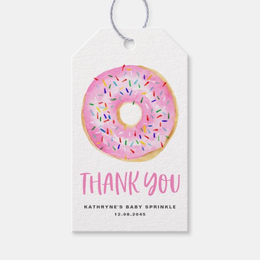 Niedliches Aquarellpink Donut Baby Sprinkle Vielen Geschenkanhänger (Vorderseite)