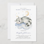 Niedliches Aquarellschläfchen Raccoon Baby Sprinkl Einladung (Vorderseite)