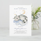 Niedliches Aquarellschläfchen Raccoon Baby Sprinkl Einladung (Stehend Vorderseite)