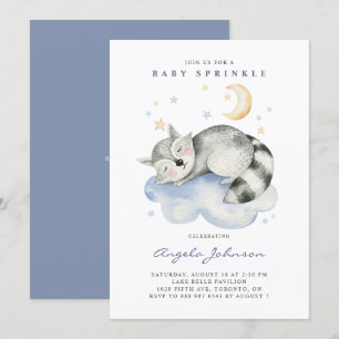 Niedliches Aquarellschläfchen Raccoon Baby Sprinkl Einladung