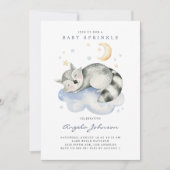 Niedliches Aquarellschläfchen Raccoon Baby Sprinkl Einladung (Vorderseite)