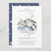 Niedliches Aquarellschläfchen Raccoon Baby Sprinkl Einladung (Vorne/Hinten)