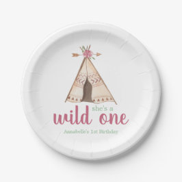 Niedliches Aquarellteepee Boho 1. Geburtstag Pappteller