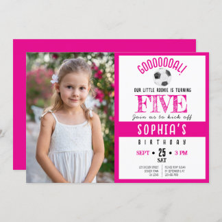 Niedliches Aquarelltonfußball-Foto Rosa Geburtstag Einladung