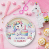 Niedliches Aquarelluhr mit Kuchen 1. Geburtstag Pappteller (Party)