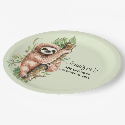 Niedliches Aquarellwasser & tropische Blätter Gebu Pappteller (Schrägansicht)