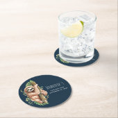 Niedliches Aquarellwasser & tropische Blätter Gebu Runder Pappuntersetzer (Vor Ort)