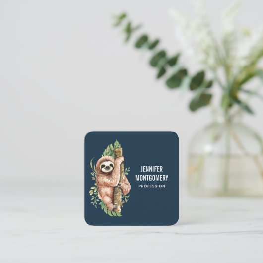 Niedliches Aquarellwasser und tropische Blätter Quadratische Visitenkarte (Stehend Vorderseite)