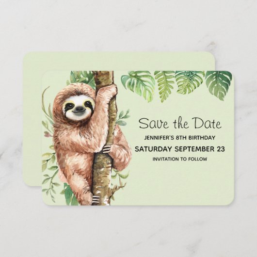 Niedliches Aquarellwasser und tropische Blätter Save The Date (Vorne/Hinten)