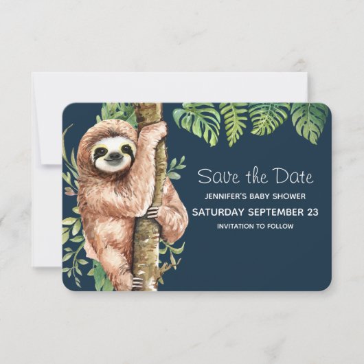Niedliches Aquarellwasser und tropische Blätter Save The Date (Vorderseite)