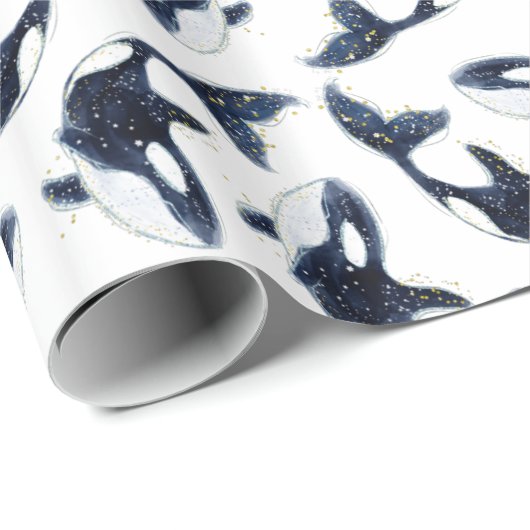 Niedliches Arktis-Orca-Muster weiß Geschenkpapier (Rolleneckpunkt)