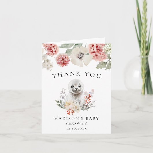 Niedliches arktisches Siegel Winterkindusche Dankeskarte (Vorderseite)