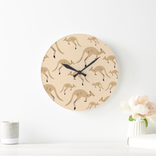 Niedliches australisches Kangaroo-Muster Große Wanduhr (Zuhause)