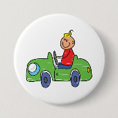 Niedliches Autofahren mit grünem Auto Kindervorfüh Button (Vorderseite)