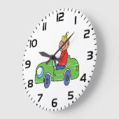Niedliches Autofahren mit grünem Auto Kindervorfüh Große Wanduhr (Winkel)