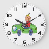 Niedliches Autofahren mit grünem Auto Kindervorfüh Große Wanduhr (Vorderseite)