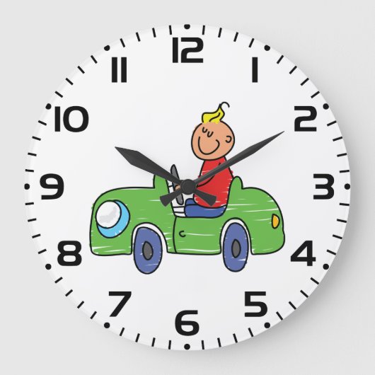 Niedliches Autofahren mit grünem Auto Kindervorfüh Große Wanduhr (Vorderseite)
