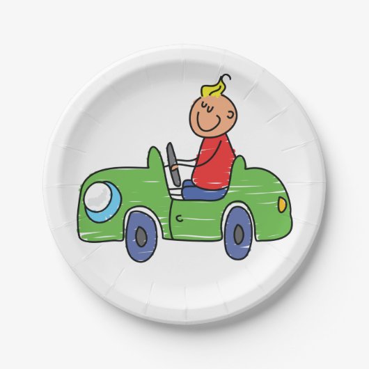 Niedliches Autofahren mit grünem Auto Kindervorfüh Pappteller (Vorderseite)