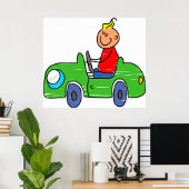 Niedliches Autofahren mit grünem Auto Kindervorfüh Poster