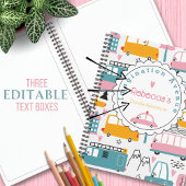 Niedliches Automuster Pink und Aquamarine Kid Name Notizblock