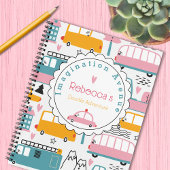 Niedliches Automuster Pink und Aquamarine Kid Name Notizblock