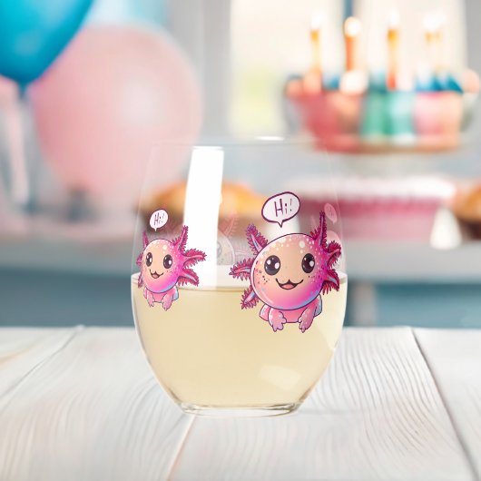 Niedliches Axolotl-Comic im Cartoon-Stil Weinglas Ohne Stiel (Insitu (Baby Party))