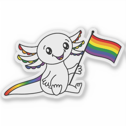 Niedliches Axolotl mit Rainbow Pride Flag LGBTQ+ Aufkleber (Vorderseite)