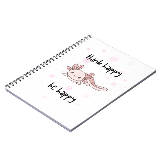 niedliches axolotl Notebook, denken Sie glücklich  Notizblock (Linke Seite)