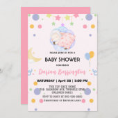 Niedliches Baa-Lamm-Schafballon Babydusche Party Einladung (Vorne/Hinten)