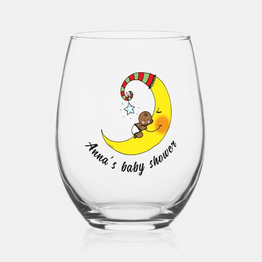 niedliches Baby auf Mond Babydusche (Name) Trinkbe Weinglas Ohne Stiel (Vorderseite)