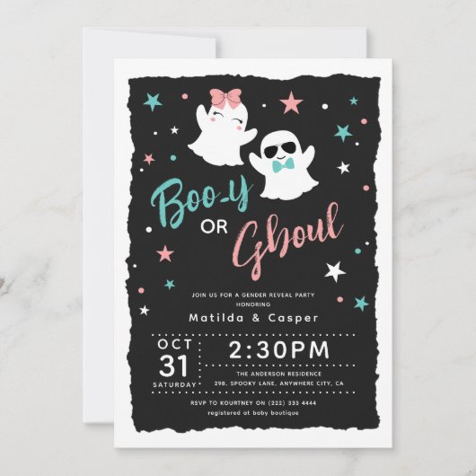Niedliches Baby aus Boo-y oder Ghoul Gender Reveal Einladung (Vorderseite)