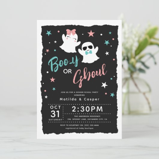 Niedliches Baby aus Boo-y oder Ghoul Gender Reveal Einladung (Stehend Vorderseite)