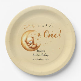 Niedliches Baby Bären schlafen auf dem Mond 1. Geb Pappteller