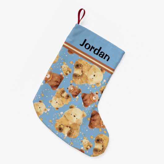 Niedliches Baby Bear Blue Name Kleiner Weihnachtsstrumpf (Vorderansicht (hängend))