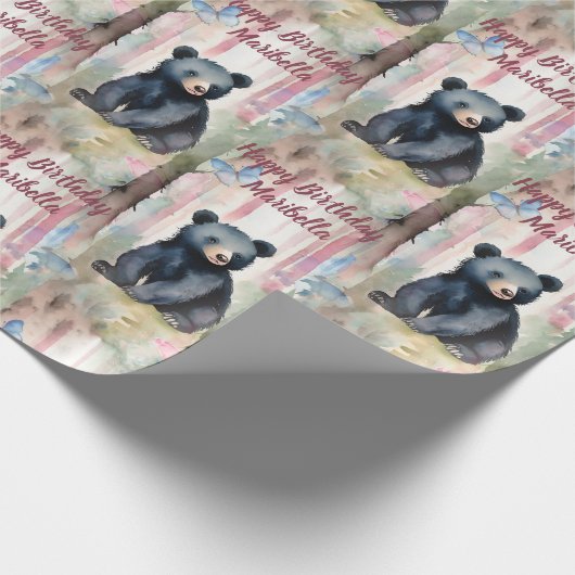 Niedliches Baby Bear Girl Personalisiert Geburtsta Geschenkpapier (Ecke)